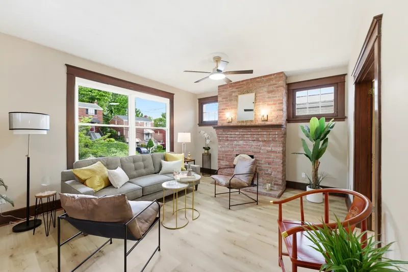 After renovation: Biltmore Ave living room in Dormont